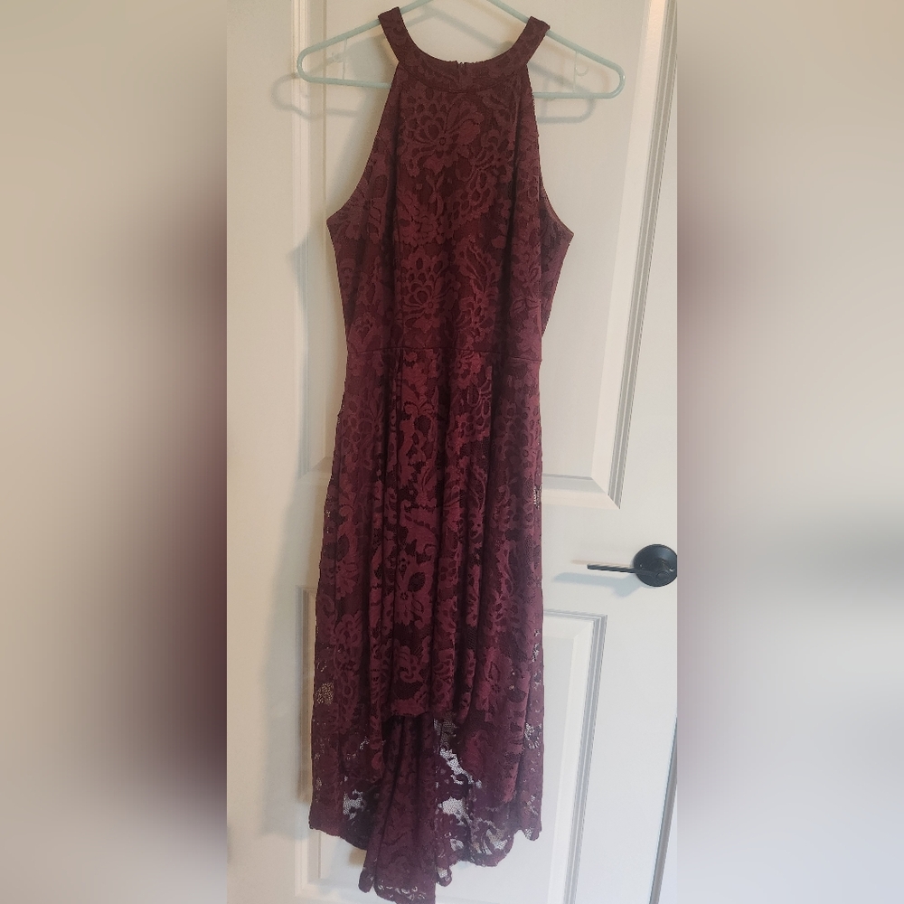 Elegant Burgundy High low Lace Dress